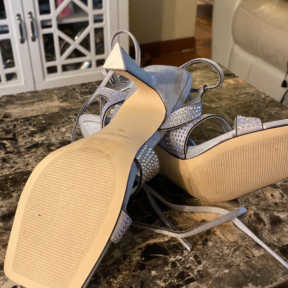 Silver iridescent Elegant rhinestone strappy high heel shoes - Picture 7 of 7